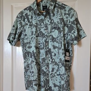 RVCA Men's Casual Graphic Button Down Shirt - Green and Black